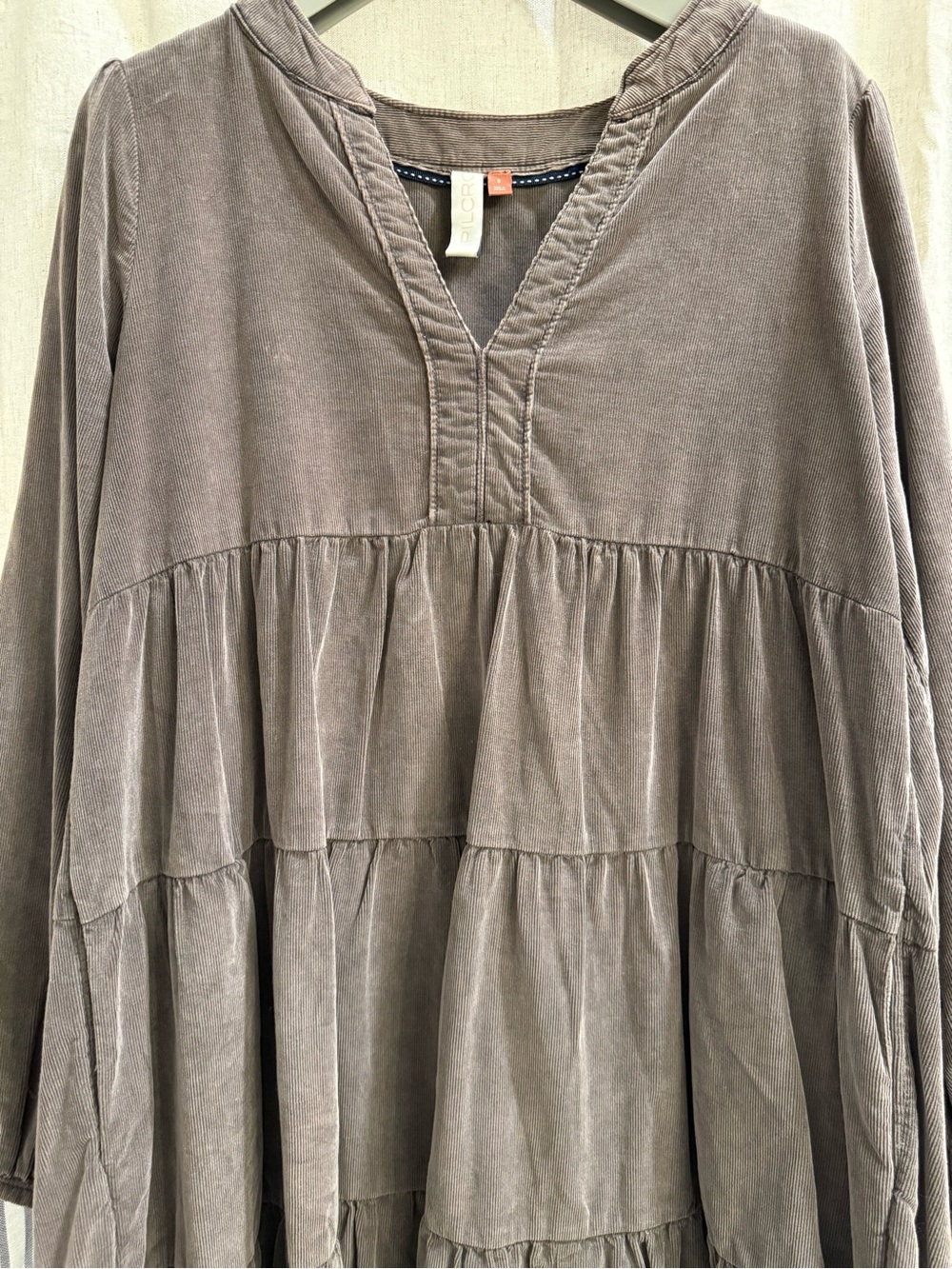 Pilcro Women's Taupe Tiered V-Neck Corduroy Dress